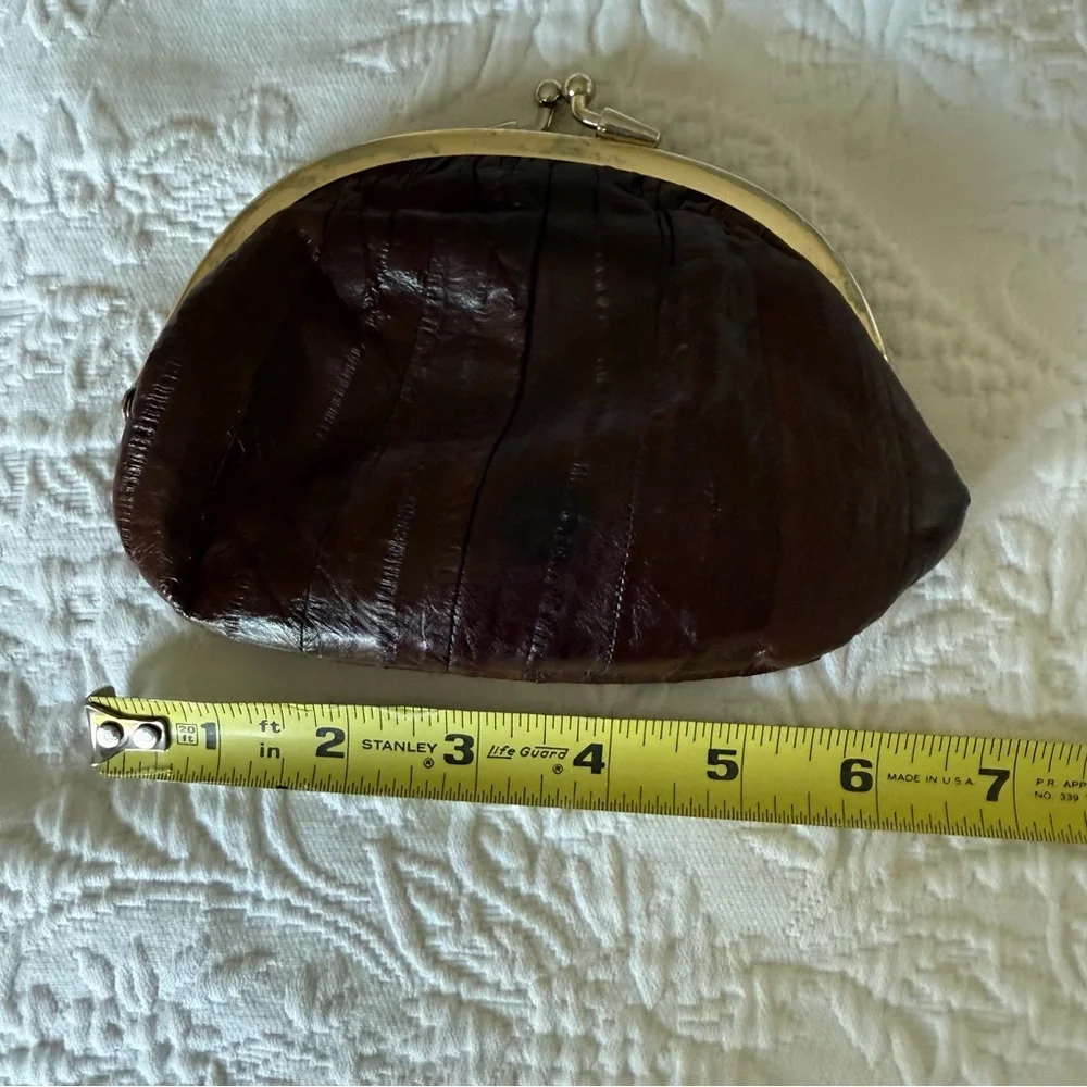 Vintage Leather by the Sea Real Eel Skin Classic Brown Clutch